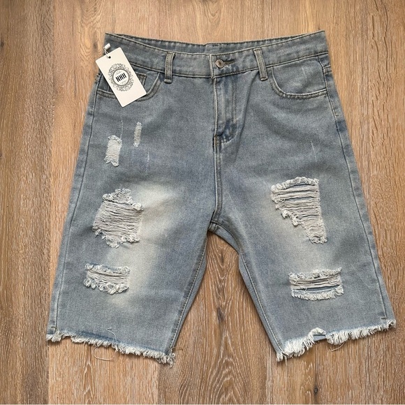 NWT NXH Distressed Denim Casual Bermuda Shorts Summer Vacation - Size XL - Picture 11 of 12